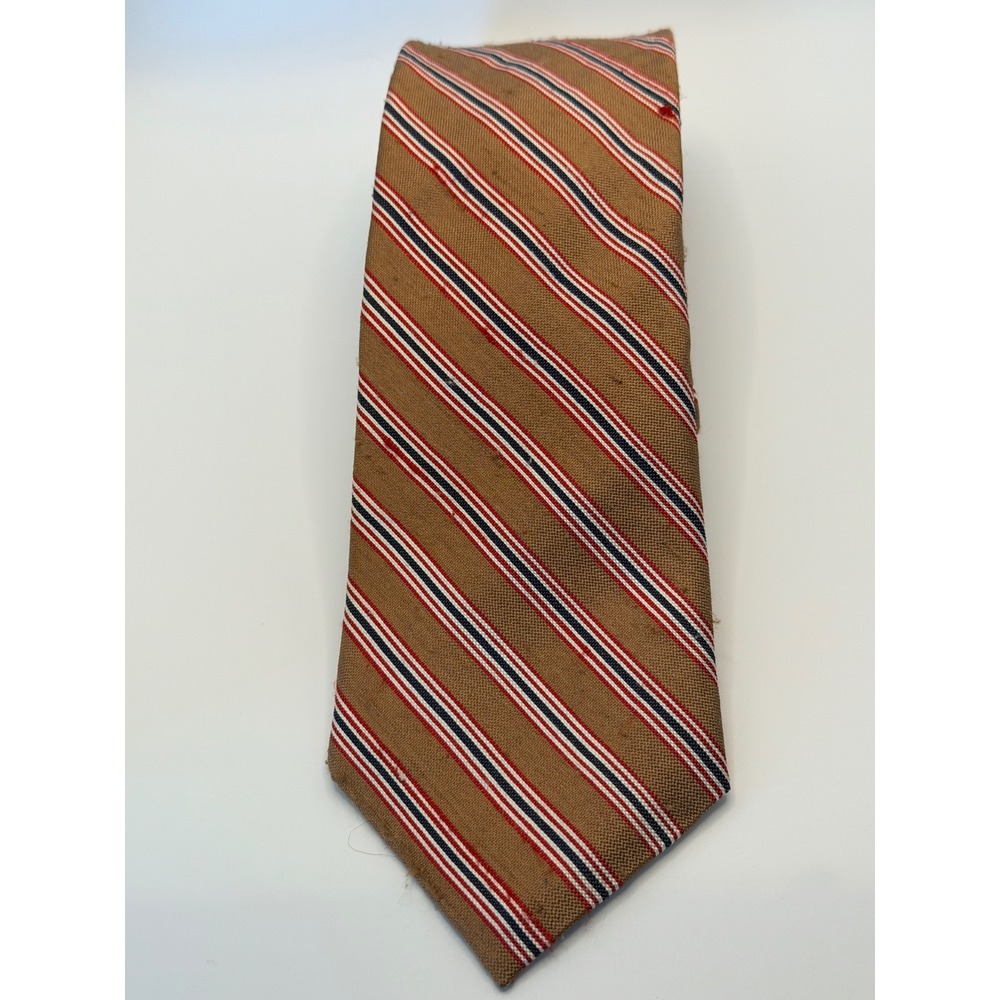 Bowen Tiesmiths Custom Neckwear Tan Navy Red White Striped Silk Blend Tie